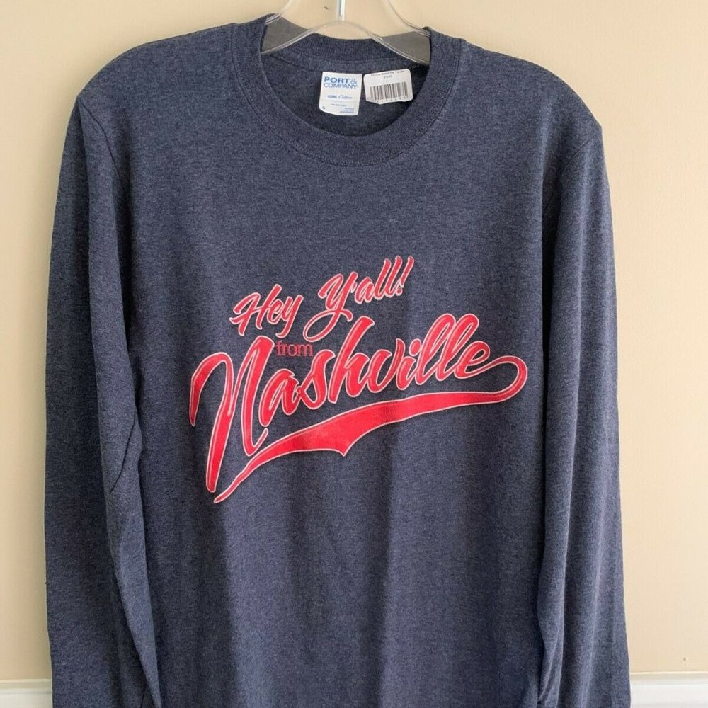 T-Shirt Small Nashville Hey Y'all Long Sleeve Blue/Grey